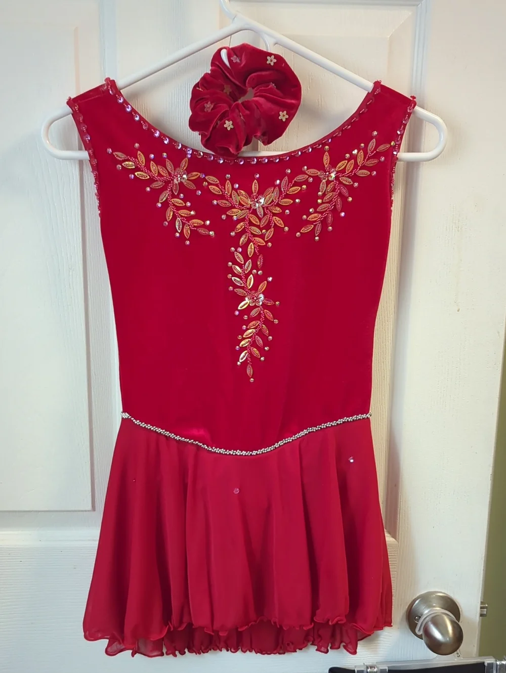 Red Girls' Sparkle Skating Dress with Hair Scrunchie